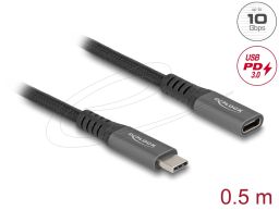 DeLock USB Type-C male to female PD 3.0 100W cable 0,5m Grey Metal