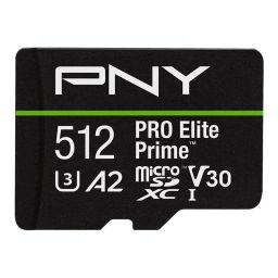 PNY 512GB microSDXC Pro Elite Prime Class 10 U3 V30 A2 + adapterrel