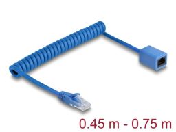 DeLock RJ45 Coiled Cable plug to jack Cat.6 UTP 0.45 m to 0,75m Blue