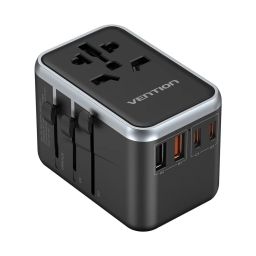Vention 4-Port USB GaN Universal Travel Adapter Black