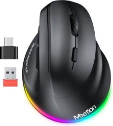 Meetion MT-BTM010R fekete jobbkezes ergonómikus wireless RGB egér