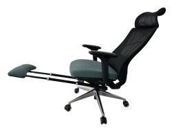 Aarven Fekete/kék, 4D kartámla, deréktámla, kihúzható lábtámla,  irodai szék