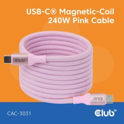 Club3D CAC-3031 USB-C Magnetic-Coil 240W Cable 2m Pink