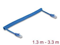 DeLock RJ45 Coiled Cable plug to plug Cat.6 UTP 1.3 m to 3,3m Blue
