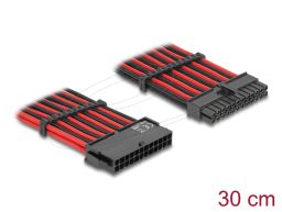 DeLock Extension Cable 24 pin ATX male to 24 pin ATX female textile shielding 30cm Black/Red