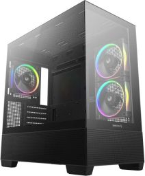 DeepCool Számítógépház - CG380 3F (fekete, ablakos, 3x12cm A-RGB, BTF, mATX, 2xUSB3.0, 1xUSB2.0)