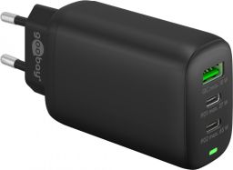 USB hálózati gyorstöltő 1x QC 3.0 + 2x USB-C 3.1 (65W) fekete GOOBAY (61760)
