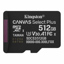 Kingston 512GB microSDXC Canvas Select Plus Gen3 Class 10 UHS-1 A1 V30 adapter nélkül