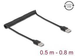 DeLock Coiled Cable EASY-USB 2.0 Type-A male to EASY-USB Type-A male 0.5 m to 0,8m Black