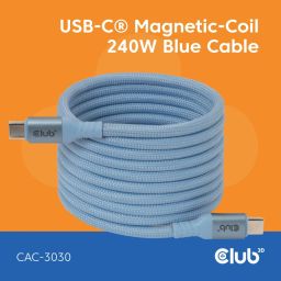 Club3D CAC-3030 USB-C Magnetic-Coil 240W Cable 2m Blue