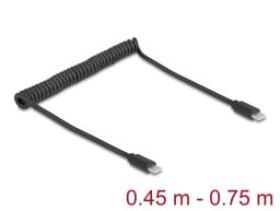 DeLock USB 2.0 Type-C Coiled Cable male to male 0,45 m to 0,75m Black
