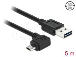 DeLock USB 2.0 Type-A male > EASY-USB 2.0 Type Micro-B male angled left/right cable 5m Black