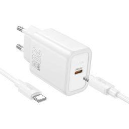 Hoco N60 Gentle USB-C PD20W Charger with USB-C cable White