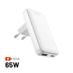 FIXED Slim Traveller USB-C/USB utazási töltő világadapter GaN 65W, fehér