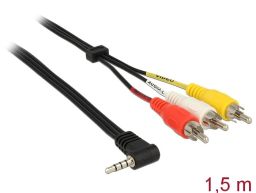 DeLock Stereo jack 3.5 mm 4 pin male angled > 3 x RCA male cable 1,5m Black