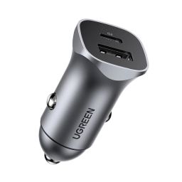 UGREEN Car Charger USB-A/USB-C 24W Power Delivery Quick Charge Gray