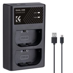 K&F Concept hordozható dupla LC-E6 akkumulátor töltő, USB-C, 2db LP-E6NH akkumulátorhoz