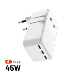 FIXED Ultravékony utazóadapter 45W EU, UK, USA/AUS 3xUSB-C PD 45W, fehér