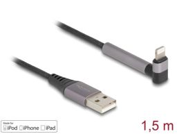 DeLock Data and Charging Cable USB Type-A to Lightning for iPhone, iPad, iPod angled with stand function 1,5m MFi Black