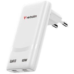 Verbatim Fold ''n'' Go GaN Charger 65W 2-Port EU Plug White