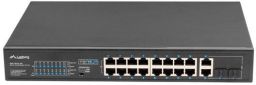 Lanberg Switch menedzsment nélküli, 16x 100Mb PoE+/ 2x 1GB/1X SFP, rackes (250W)