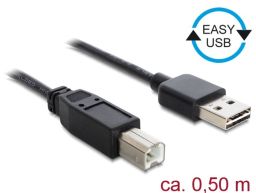 DeLock EASY-USB 2.0 Type-A male > USB 2.0 Type-B male 0,5m cable Black