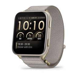 Garmin Venu X1 Soft Gold with Titanium Caseback and French Grey Nylon Band