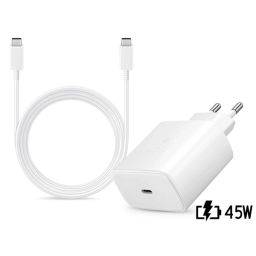 Samsung gyári hálózati töltő adapter TypeC bemenet 1,8 m Typ-C  TypeC kábel  45W EPTA845EWE  EPDX510JWE  fehér ECO csom