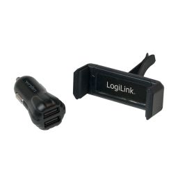 Logilink PA0133 USB car charger + mobile holder Black