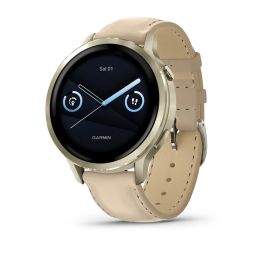 Garmin Venu 4 41mm Lunar Gold with Sand Leather Band
