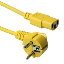 ACT Powercord mains connector Schuko CEE 7/7 male (angled) - C13 IEC 60320 3m Yellow