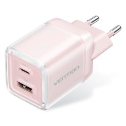 Vention 2-Port USB (C-A) GaN Charger (70W/22.5W) EU-Plug Pink