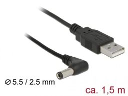 DeLock USB Power Cable to DC 5.5 x 2.5 mm male 90° 1,5m Black