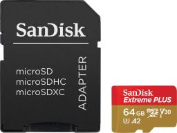 Sandisk 64GB microSDXC Extreme Plus Class 10 U3 A2 C10 V30 + adapterrel