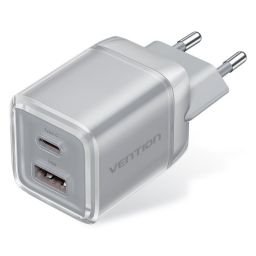 Vention 2-Port USB (C-A) GaN Charger (70W/22.5W) EU-Plug Gray