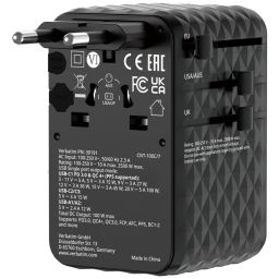 Verbatim Charge 'n' Travel 100W GaN III Universal Travel Adapter with Retractable USB-C Cable Black