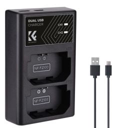 K&F Concept hordozható dupla BC-QZ1 akkumulátor töltő, USB-C, 2db FZ100 akkumulátorhoz