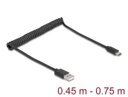 DeLock USB 2.0 Coiled Cable USB Type-A male to USB Type-C male 0,45 m to 0,75m Black