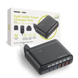 Mobile Origin 140W Travel Charger Hub EU/UK/US 3x USB-C+3x USB-A Black