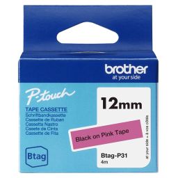 Brother BTAG-P31 Címketekercs (12mm) Black on Pink - 4m