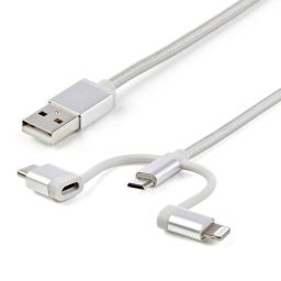 Startech USB Multi Charging USB-A to Micro-USB or USB-C or Lightning 1m White