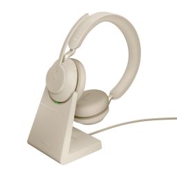 Jabra Evolve2 65 MS Teams Stereo Bluetooth Headset with Charging Stand Beige