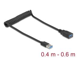DeLock USB 5 Gbps Coiled Cable Type-A male to Type-A female 0,4 to 0,6m Black