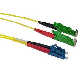 ACT LSZH Singlemode 9/125 OS2 fiber cable duplex with E2000/APC and LC/UPC connectors 1,5m Yellow