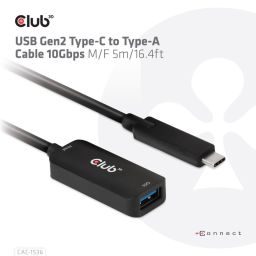 Club3D USB Gen2 Type-C to Type-A cable 5m Black