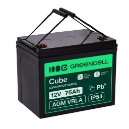 Green Cell Cube AGM VRLA IP54 12V 75Ah karbantartásmentes akkumulátor lakóautókhoz, fotovoltaikus rendszerekhez, napelemekhez és hajókhoz