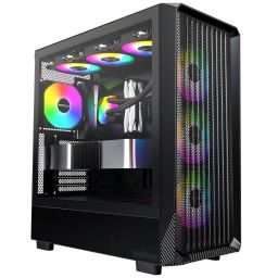 Montech X5 PC-ház, Midi-Tower, Micro-ATX, ARGB, Edzett üveg, Fekete