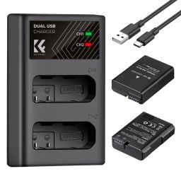K&F Concept hordozható dupla USB-C akkumulátor MH-24 töltő + 2db EN-EL14 akkumulátor 1050mAh