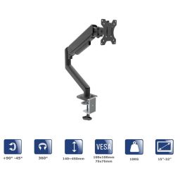 Akyga AK-MB-05 Single Gas Spring Monitor Arm Desk Mount 10kg VESA 75x75mm / 100x100mm 15-32