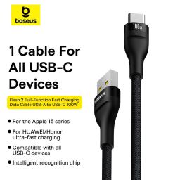 Baseus USB A to USB C 100 W fast charging cable 2m Black